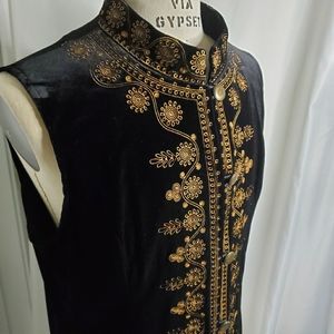 VINTAGE Embroidered Black Velvet Waistcoat